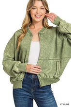 Load image into Gallery viewer, Acid Washed Fleece Bomber Jacket