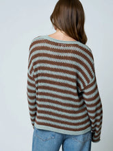 Load image into Gallery viewer, Stripe Raw Edge Split Neck Sheer Knit Sweater