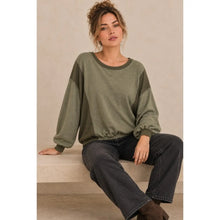 Load image into Gallery viewer, Rib Contrast Slub Knit Balloon Sleeve Banded Hem Top