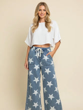 Load image into Gallery viewer, Star Print Drawstring Wide Leg Denim Pants
