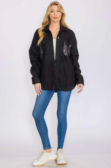 Sherpa Lined Sequin Pocket Jacket