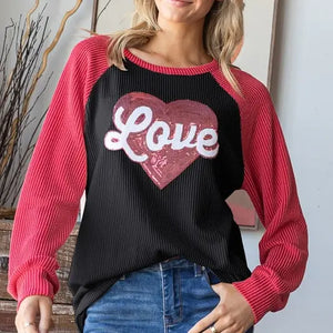 Long Sleeve Urban Ribbed Sequin LOVE Top