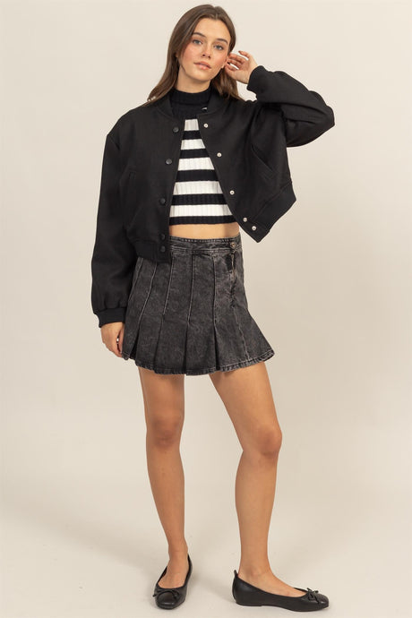 Bomber Jacket with Ribbed Cuffs