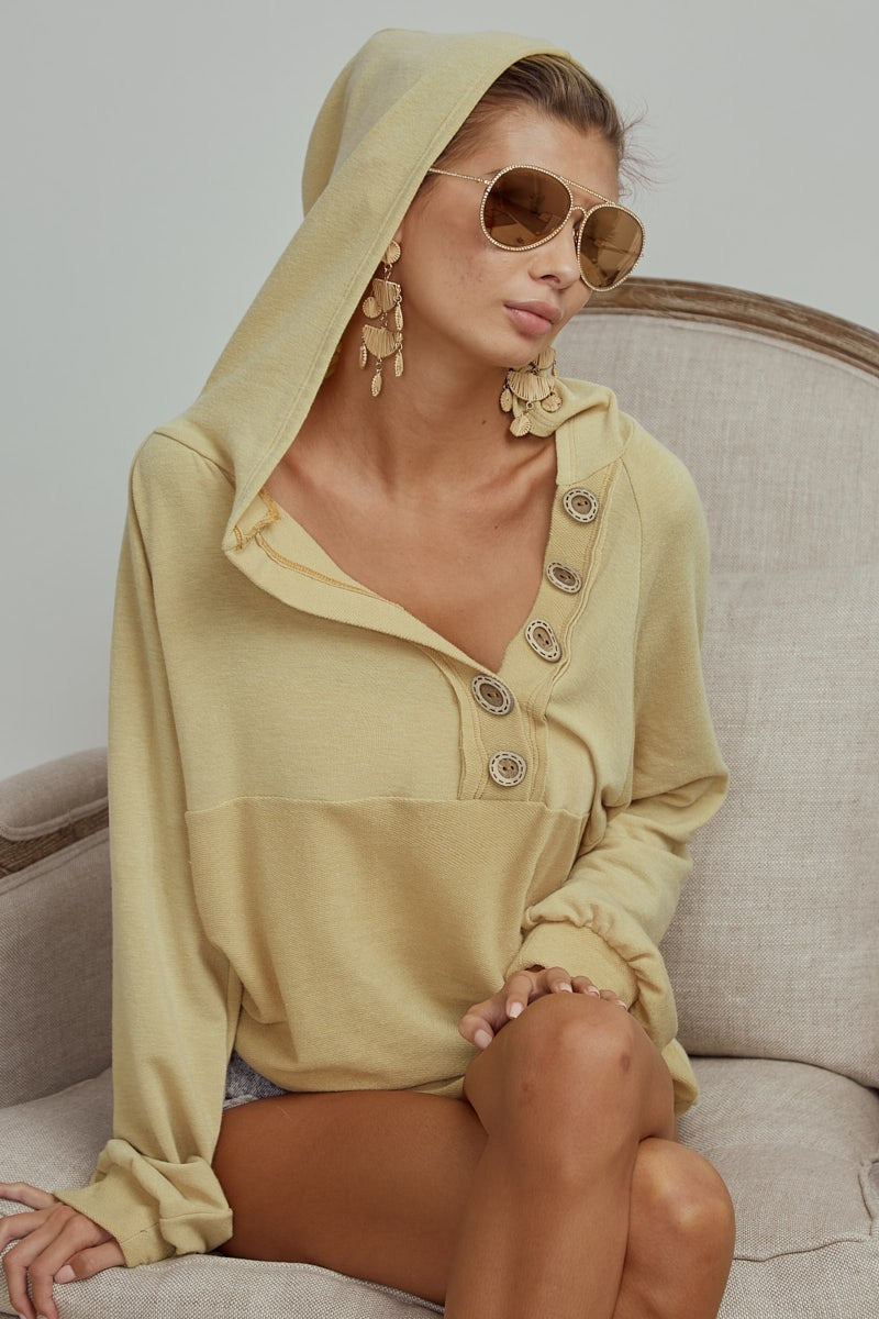 FRENCH TERRY HOODIE WITH ASYMMETRIC BUTTONED