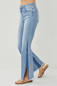 High Rise Side Shadow Seam Detail Split Flare Risen Jeans