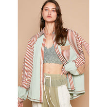 Load image into Gallery viewer, Balloon Sleeve Stripe Contrast Button Down Jacket