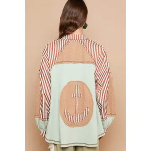 Balloon Sleeve Stripe Contrast Button Down Jacket