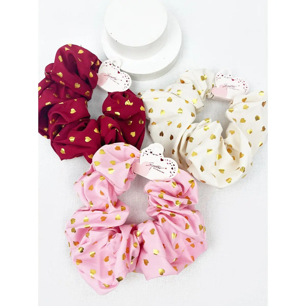 Gold Heart Jumbo Size Hair Scrunchies