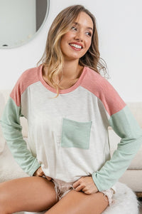 Slub Terry Color Block Front Pocket Top