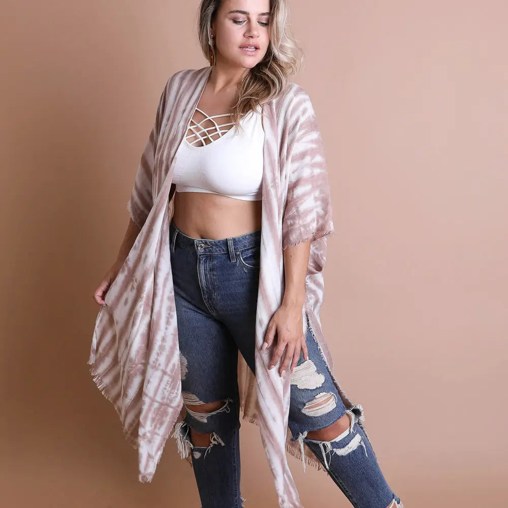 Boho Tie Dye Frayed Kimono