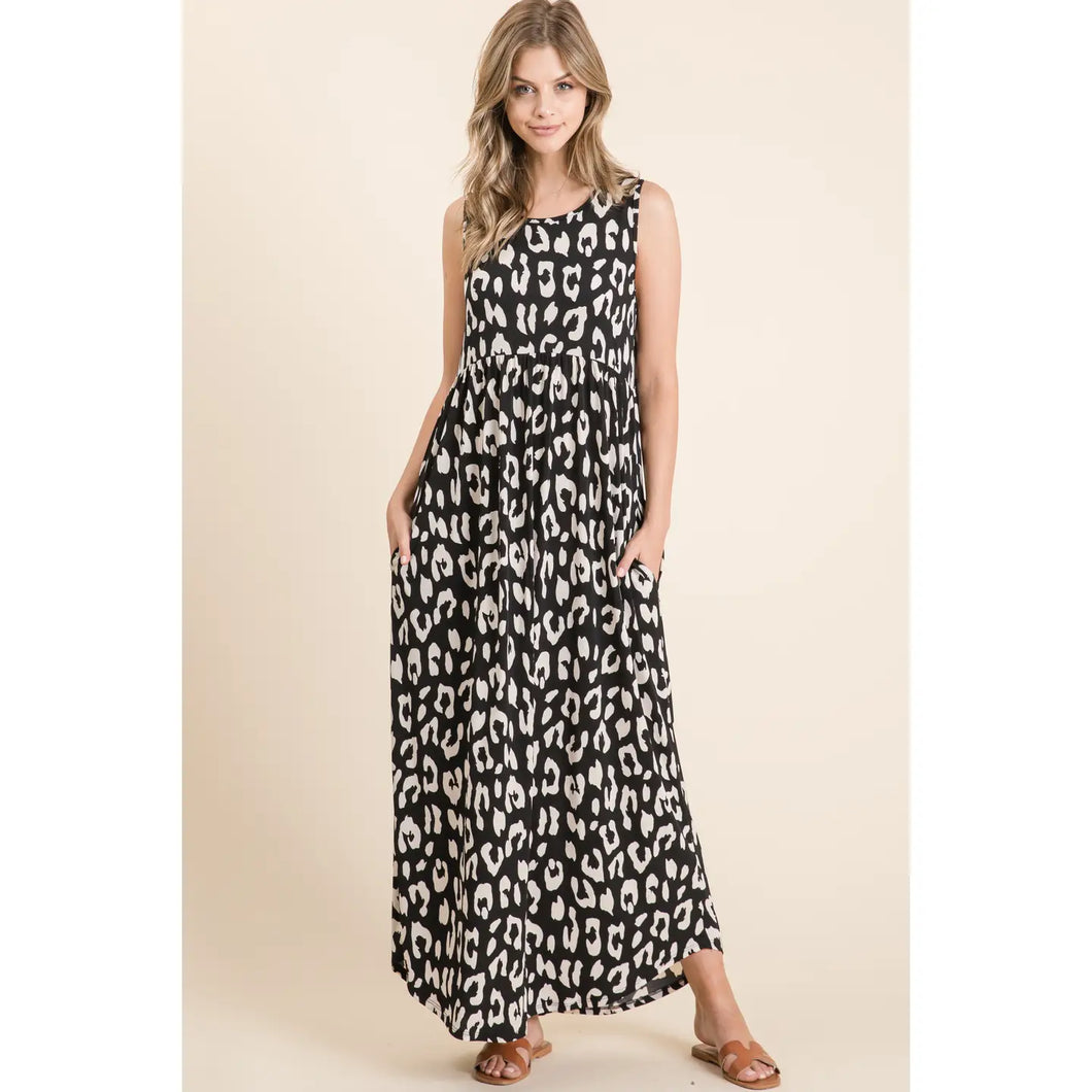 Sleeveless Animal Print Maxi Dress