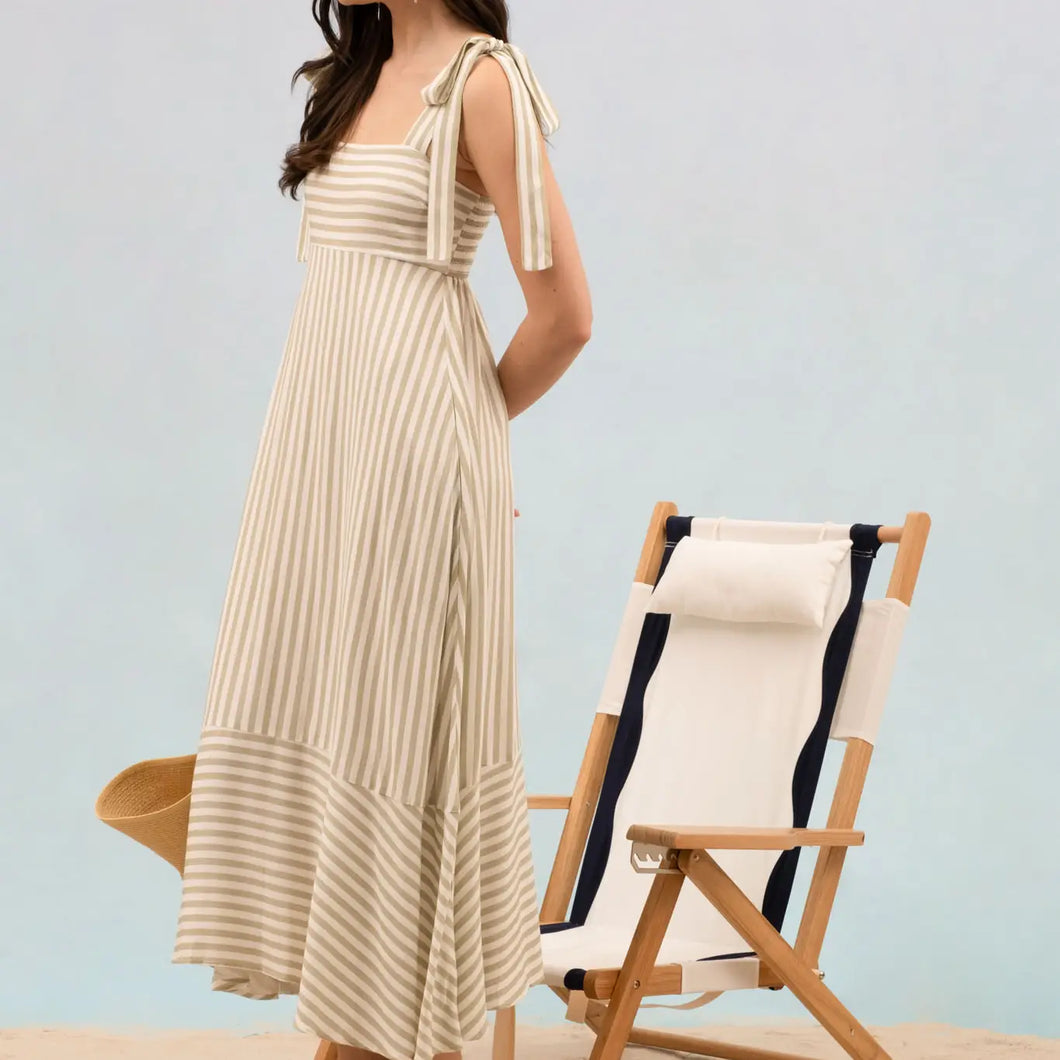 Stripe Tie Strap Sleeveless Maxi Dress