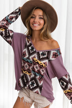 Load image into Gallery viewer, Aztec Print Color Block Long Sleeve Top