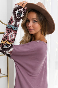 Aztec Print Color Block Long Sleeve Top