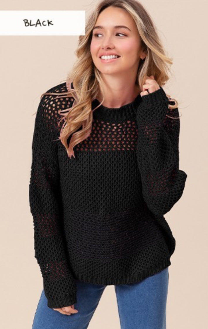 Long Sleeve Midweight Open Knit Sweater