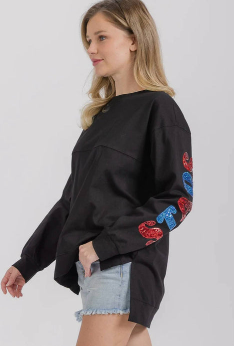 High-Low Patriotic Long Sleeve Top