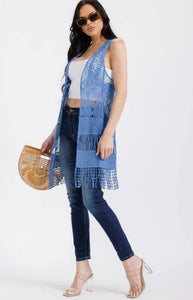 Sleeveless Open Front Crochet Cardigan