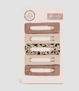 Satin Wrapped Snap Clip 5pc Neutral & Leopard