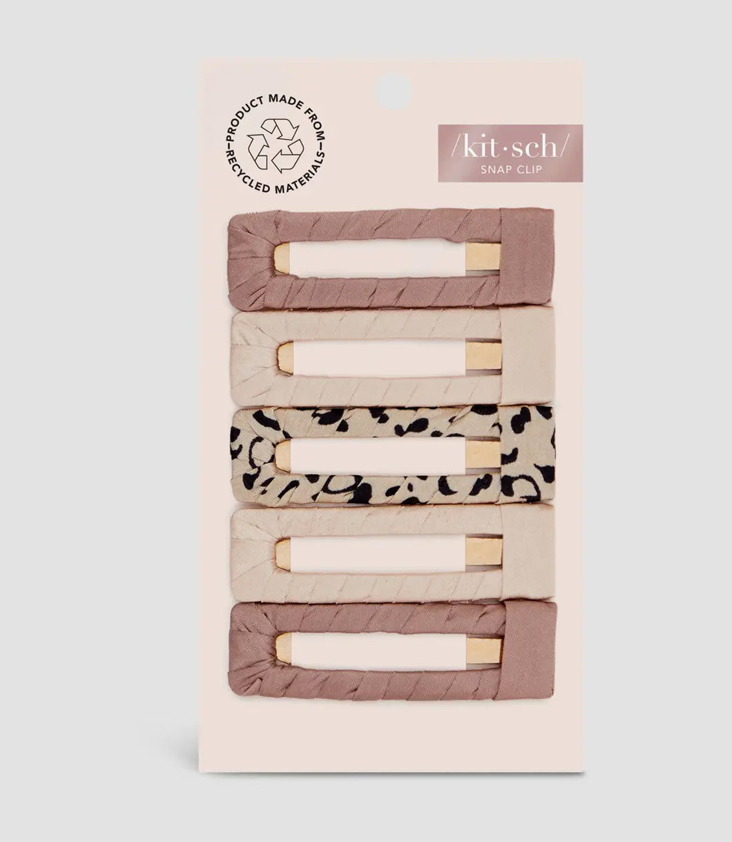 Satin Wrapped Snap Clip 5pc Neutral & Leopard