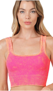 Washed Ribbed Square Neck Cropped Tank