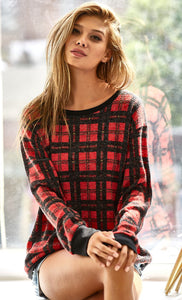 Plaid Knit Pullover Sweater