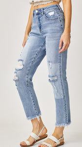 Risen High Waist Straight Jeans
