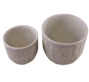 Set of 2 Cement Embossed Leaf Planters