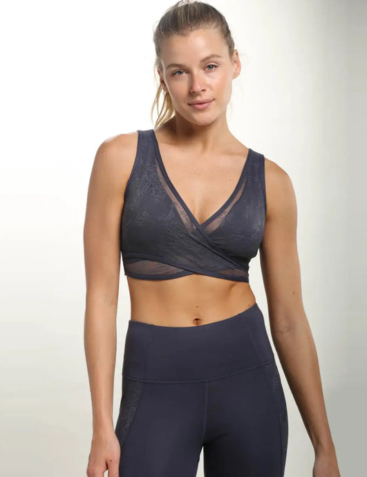 Floral Lace Mesh X-Back Sports Bra