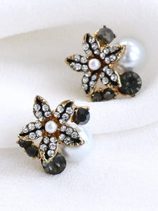 Mixed Crystal Pearl Stud Earrings